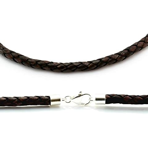 CMJ London Men's Chunky Braided Leather Necklace with Sterling Silver Clasp-Antique Dark Brown 18" Cover