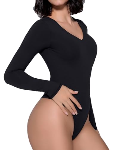 Avidlove Bodysuits for Women Long Sleeve V Neck Body Suit Bodysuit Double Lined Thong Body Suits Sexy Tops2