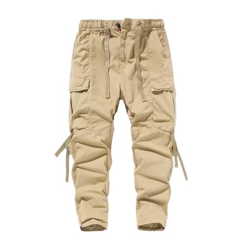 Solid Color Casual Simple Elastic Pocket Tassel Stitching Vintage Men's Outdoor Work Pants