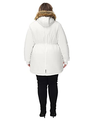 Hanna Nikole Womens Winter Coats With Fur Hood Fleece Plus Size Windproof Snow Ski Jacket White 26W #TOP3