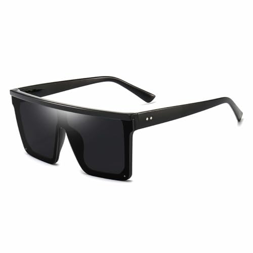 Square Oversized Sunglasses for Women and Men, Fashion Flat Top Black Frame, Large Retro Shades