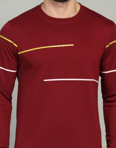 Image of INKKR Striped Men's Round Neck Maroon Full Sleeve T-Shirt
