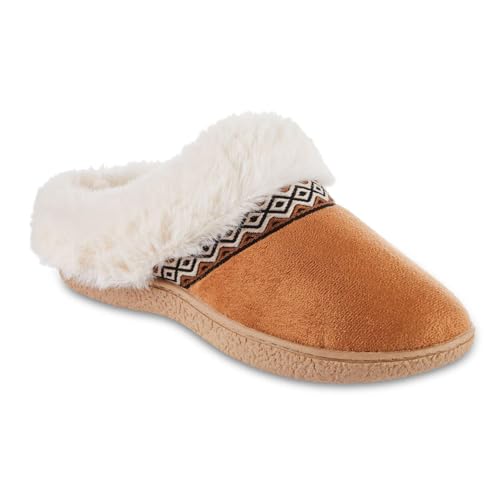 isotoner Women's Classic Comfort Hoodback Memory Foam Slippers, Slippers for Women with Durable Sole and Warmth Faux Fur Cuff - Buckskin X-Large