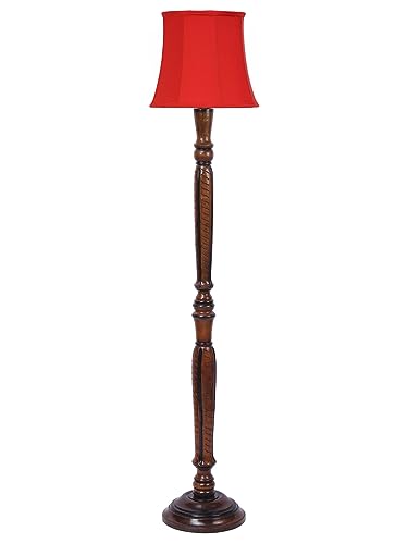 Image of Devansh Red Cotton Wooden Floor Lamp -6