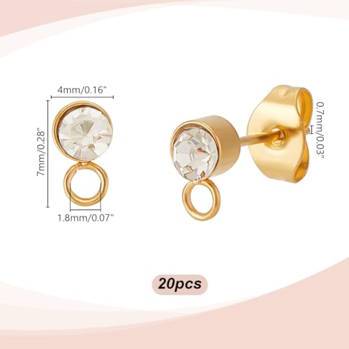 UNICRAFTALE 20pcs Golden Rhinestone Earring Studs with Loop, Stainless Steel Crystal Earrings for DIY Jewelry Making - Image 2