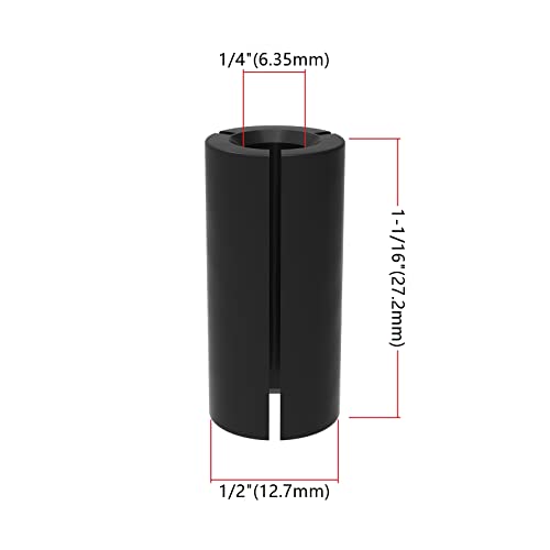 Roocibt 1/2" To 1/4" Router Collet Reduction Sleeve Tool Bit - Carbon Steel Black 5Pcs #TOP2