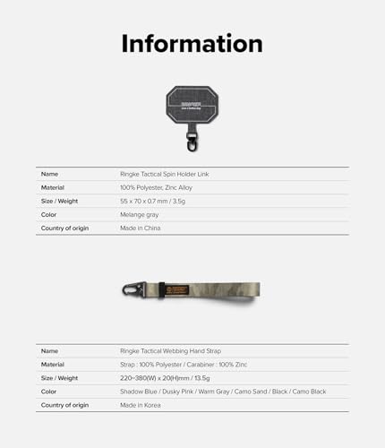 Image of Ringke Tactical Webbing Hand Strap with Patch [Heavy Duty Tactical Carabiner] Durable Anti-Tear Multi-Purpose Phone Wrist Strap for Travel, Hiking, etc