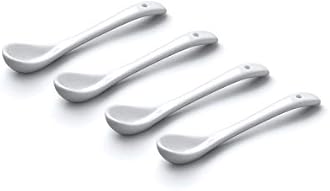 Wm Bartleet & Sons Set of 4 Small Traditional Porcelain Salt, Condiment and Spice Spoons (10cm) – White