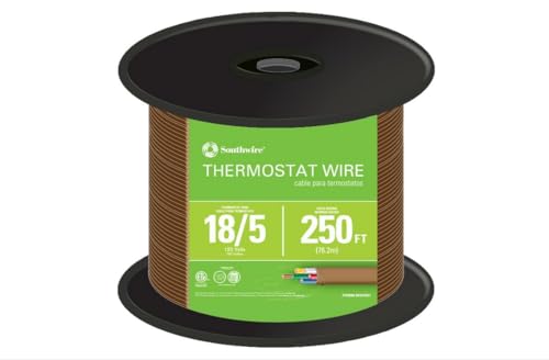 Southwire 18/5 Thermostat Wire 250 ft Brown Solid Copper CL2 Cable for HVAC & Alarm Systems