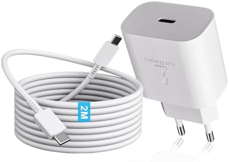 25W USB C Ladegerät, Schnellladegerät Netzteil Super Fast Charger mit 2 m Ladekabel Schnellladekabel für Samsung Galaxy S25 S24 S23 S22 S21 S20 FE S10 Z Fold6 A71 A55 A54 A53 5g A3