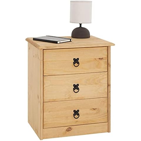 CARO-Möbel Nachttisch Barrio mit 3 Schubladen, Nachtkommode für Boxspringbetten, Kiefer Massivholz Cover