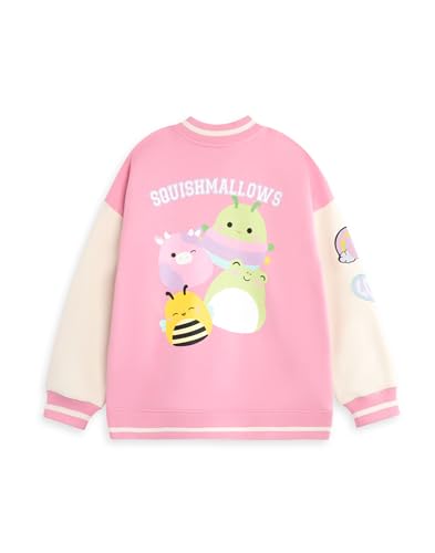 Squishmallows Girls Pink Varsity Bomber Jacket | Long Sleeve Outerwear Character Graphics3