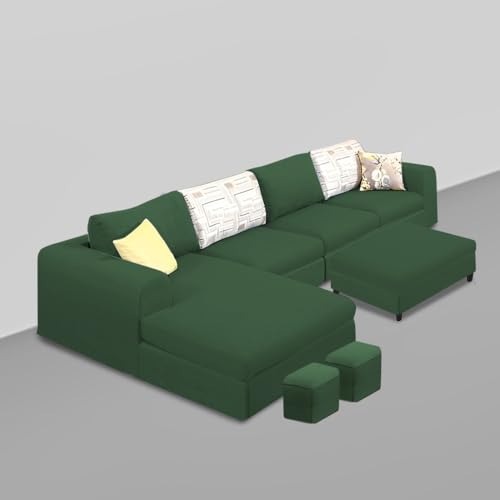 Image of Koza LHS 8 Seater L Shape Sofa Set with Center Table for Living Room (Green Fabric) Premium Fabric Sofa