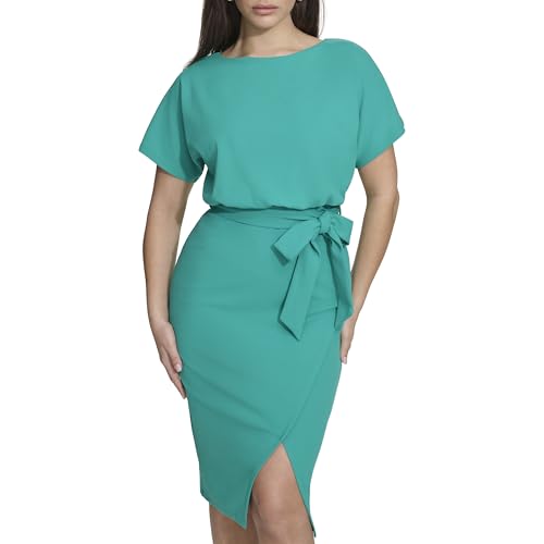 Image of Kensie Womens Short Sleeve Tie Waist Midi Dress