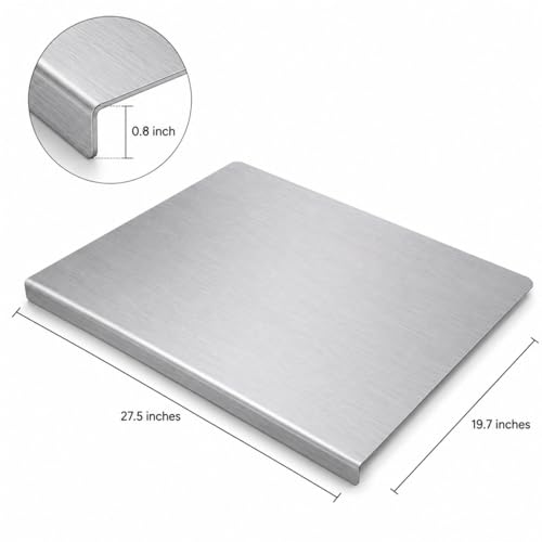 Tablas de corte grandes de acero inoxidable para cocina, tabla de repostería en forma de 'L' antideslizante, alfombrillas de corte, tabla de picar de acero inoxidable, tabla metálica extra grande (70 cm) miniatura 2