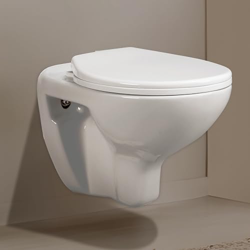 Image of Hindware Flora Wall Hung Western Commode for Bathroom | Made of Ceramic | P-255 Trap | Soft Close Feature | Star White | Geometric Shape | Wall Mount Ewc | 10-Year Manufacturer Warranty