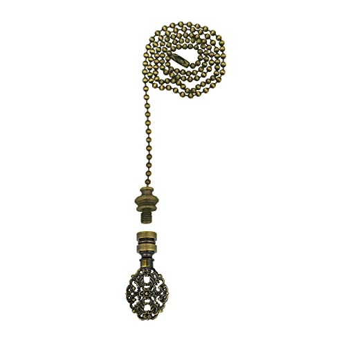 Image of Royal Designs, Inc. Oval Filigree Finial with Fan Pull Chain, Antique Brass - Pack of 1