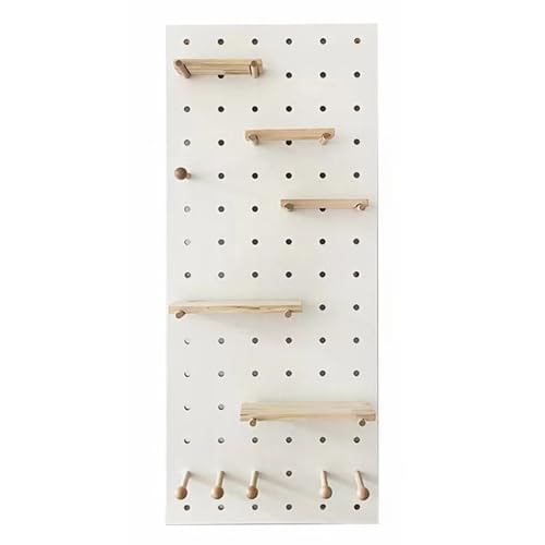 Panneau perforé en bois avec étagères de rangement murales pour outils