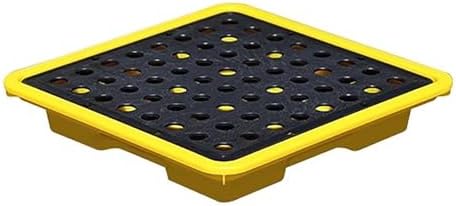 Modular Spill Containment Pallet with Drain - Yellow & Black, 1/2 Drum Capacity (47x24x4in) - Durable Spill Platform for Safe Hazardous Liquid Storage & Easy Cleanup