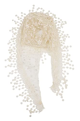 YOUR SMILE Lightweight Soft Leaf Lace Fringes Triangular Floral Fashion Towel Scarf Wrap for Women (Beige)
