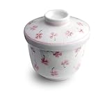 Urban Tokyo Minoyaki Earthenware Japanese Chawanmushi Cup With Lid 6 fl oz 3.5" H Restaurant Grade Steam Egg Cups Made in Japan (Four Leaf Clover Pink)