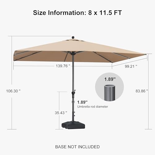 Image of PURPLE LEAF Outdoor Market Umbrella 11.5' x 8' Rectangle Taupe 8 Metal Ribs