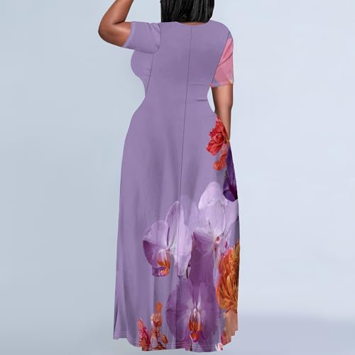 Image of PinkPatty Women's Plus Size Maxi Dresses Short Sleeve Sundress Summer T-Shirt Beach Long Dress with Pockets