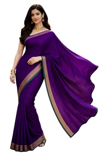Image of Women's Glory Kanjivaram Soft Lichi Silk Saree With Embroidered Design and Zari Work For Wedding Banarasi Style Sari With Jacquard Woven Unstiched Blouse Piece for Wedding sadi (Purple)