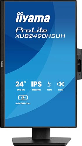 Image of iiyama Prolite XUB2490HSUH-B2 60.5 cm 23.8 Inch IPS LED Monitor Full HD 100H HDMI DP USB 3.2 Height Adjustment Pivot Windows Hello 5 MP Webcam Adaptive Sync Black