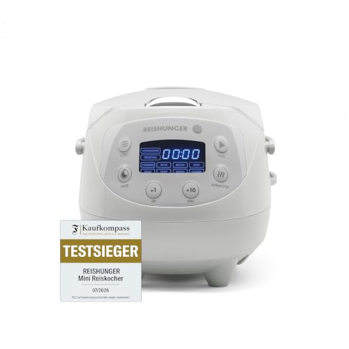 REISHUNGER Digitaler Reiskocher klein - 0,6 L bis 3 Personen - Grau