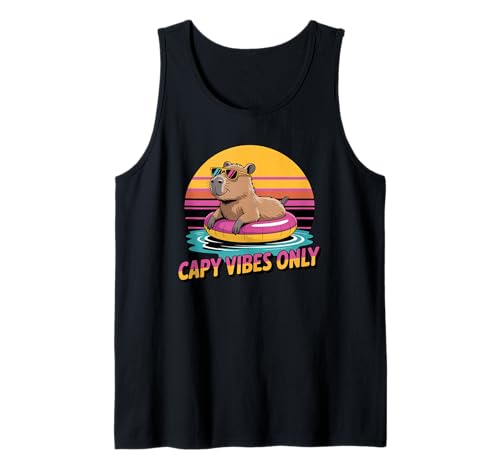 Capy Vibes Only Retro Sunset Capybara Summer Vacation Tank Top