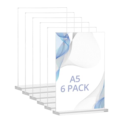 QWORK® 6 pièces supports de table acrylique, A5 présentoir de double face, supports de panneau, pour bureau, magasin, restaurant