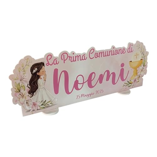 PV Grafik® Centro Tavola Prima Comunione Personalizzato, Centro Tavola confettata Prima Comunione Bimbo, Bimba, Bambino, Bambina, Allestimento Prima Comunione Nome per Confettata Personalizzato (CM1)