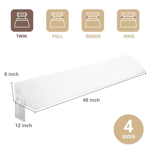 Image of IFNOW Twin Size(40 inchx6 inchx10 inch) Bed Wedge Pillow for Headboard, Mattress Gap Filler(0-8 inch), Bed Wedge for Gap Between Your Headboard and Mattress White