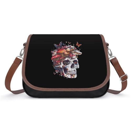 Mushroom Collector Skull Women's Crossbody Bags Leather Messenger Handbag Small Shoulder Bag Purse