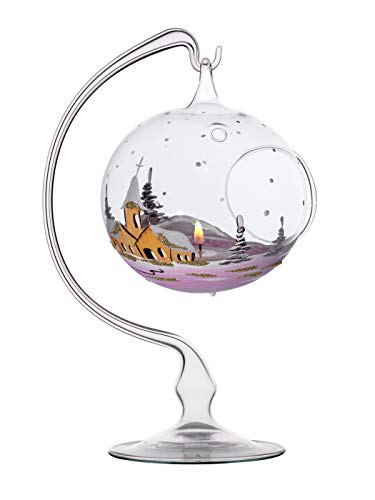 Windlicht Glaskugel fürTeelicht mit Glasständer handbemalt &...