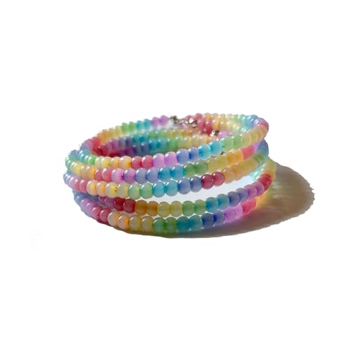 5Pcs Beaded Bracelets kit Rainbow Round Glass Bracelet for Women Bracelet Multi Beads Handmade Bracelets Memory Wire Bracelet Jewelry