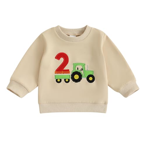 Geagodelia Toddler Baby Boy 2nd Birthday Sweatshirt Outfits Long Sleeve Round Neck Number Train Embroidery Pullover Shirt Daily Loose Tops Second Birthday Outfits for Little Boy (Green, 2-3 Years)