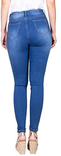 2LUV Women's Solid Stretchy 5 Pocket Skinny Jeans Back to School Junior Clothing Apparel Dark Denim 113