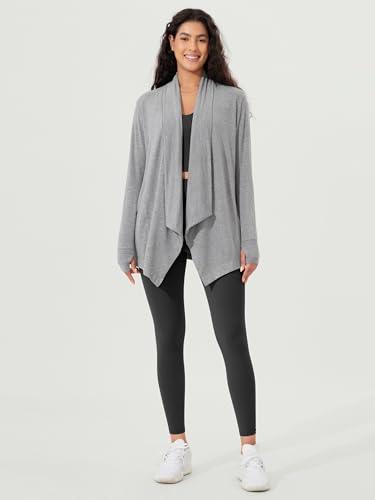 Image of ODODOS Women's Drape Open Front Cardigans Cozy Soft Long Sleeve Casual Wrap Outerwear with Pockets Thumb Hole