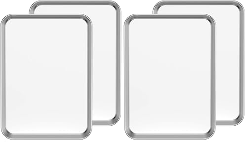 Estmoon Baking Tray Set of 2, Stainless Steel Oven Sheet Set 31.5 x 24.5X 2.5 cm, Non Stick Cookie Sheet for Baking and Roasting, Non Toxic and Dishwasher Safe, Silver (Pack of 2)