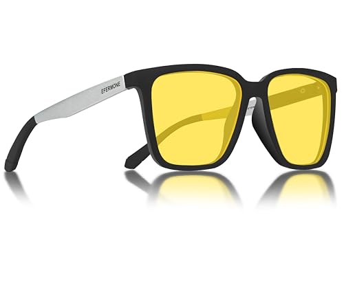 EFERMONE® Night Driving Glasses with Cleaning Kit, Yellow Polarized Lens, UV400, Anti-Glare Glasses for Riding Bike and Car (DUALTONE SILVER)