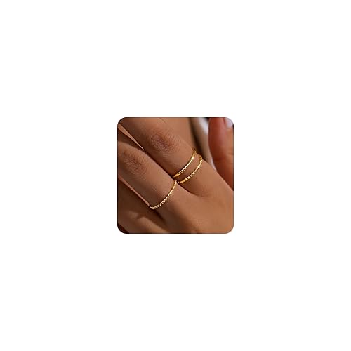 Gold Rings for Women Non Tarnish, Dainty 14K Gold Plated Stackable Thin Thumb Ring Set Trendy Pinky Wedding Bands Engagement Rings for Women Size 6-11