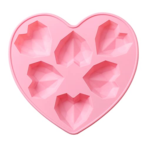 Rekidool Valentine's Day Hearts Shape Series Chocolate Silicone Molds Non-Stick Baking Candy Sugarcraft Mold For Cake Decoration Small Soap Clay Tool Diy Ice Cube Tray 6 Cavities (1 Pieces, Pink) #TOP4