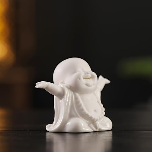 Estatua Pequeña de Buda Feliz Blanca de Cerámica para Decoración miniatura 3