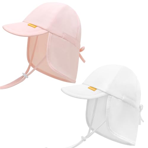 Image of UPF 50+ Baby Sun Hat, Neck Flap Protection for Toddlers | UV shield, stretch nylon spandex, adjustable back drawstring, machine washable, foldable for beach travel, sizes 0-5T