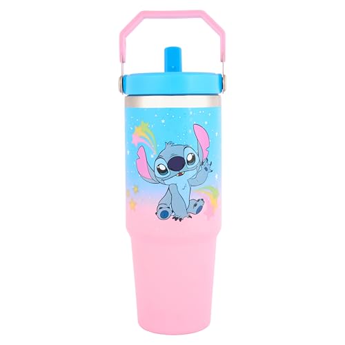 Disney Stitch Insulated Stainless Steel Tumbler by Polar Gear with Straw and Handle Pink and Blue Gradient 900ml
