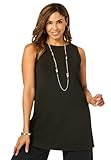 Jessica London Women's Plus Size Knit Tunic Tank Long Sleeveless Blouse - 18/20, Black
