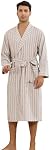Vulcanodon Mens Robe Lightweight Striped Kimono Bathrobe, Soft Long Sleeve Knee Length Sleepwear