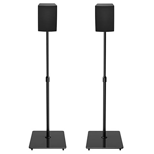 PERLESMITH Universal Speaker Stands with Tempered Glass Base - 21” to 38” Height Adjustable Speaker Stands for Small Bookshelf & Satellite Speakers Weight up to 6lbs - 1 Pair (Model: PSSS4)